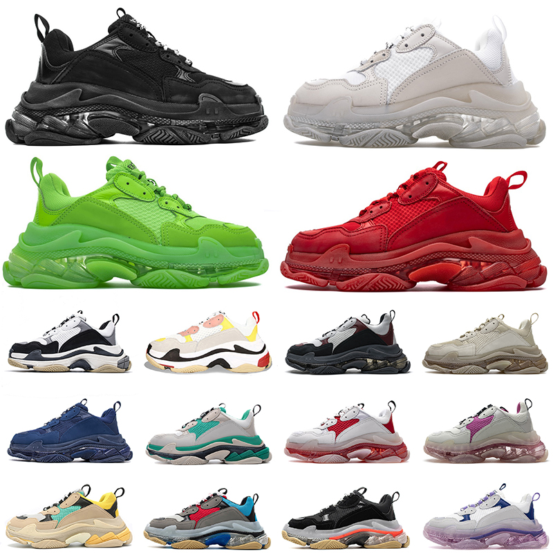 

Wholesale Triple S Womens Mens Luxurys Designers Shoes 17FW Paris Sneakers Running RED Dad Crystal Bottoms Black White Vintage Clear Sole Loafers Trainers, #b11 36-40 clear sole white purple