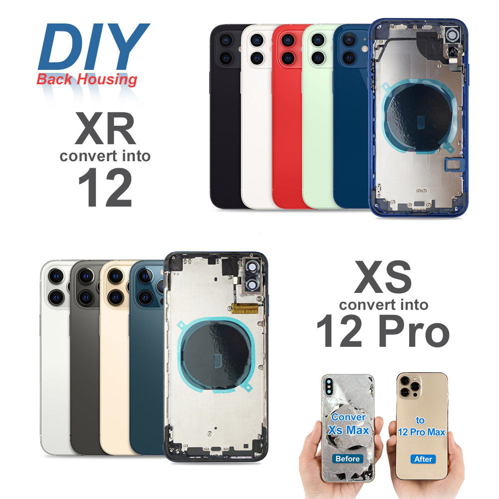 

DIY Housings convert For iPhone XR Like X XS to 12 11 Pro Max Back Glass Middle Frame Chassis Battery Rear Cover Full Housing Assembly