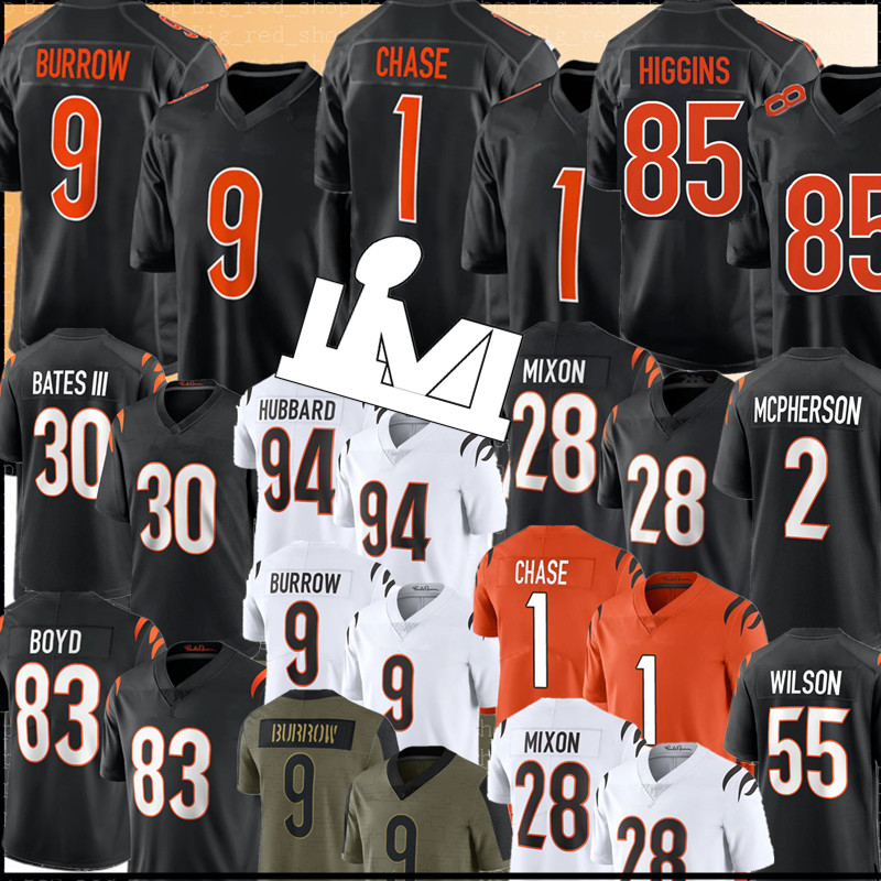 

1 Ja'Marr Chase 9 Joe Burrow Mixon Jersey 85 Tee Higgins Sam Hubbard Tyler Boyd Football Jerseys Evan McPherson C.J. Uzomah Logan Wilson Jessie Bates III Cam Sample 2022, 2022 men+patch {s-xxxl}