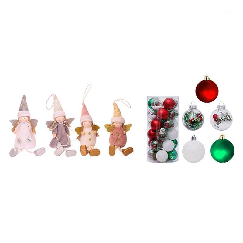 

Party Decoration 4Pcs Christmas Ornaments Lovely Plush Doll Angel Girl Hanging Pendant & 30Pcs 6Cm Balls