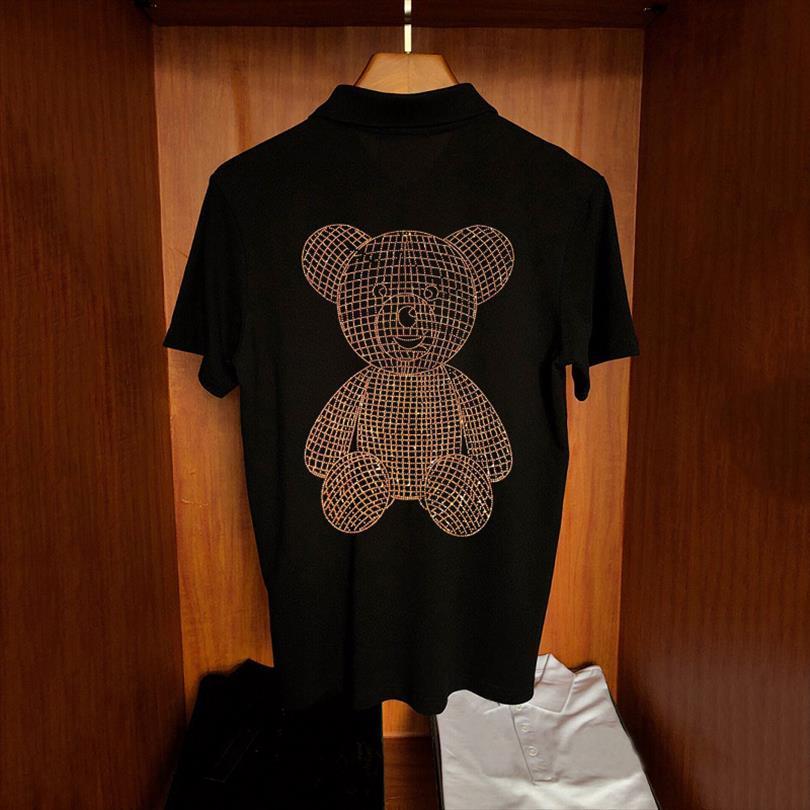 

summer european exaggerated slim mens polo shirt rhinestone cartoon design short sleeve personality style, White;black