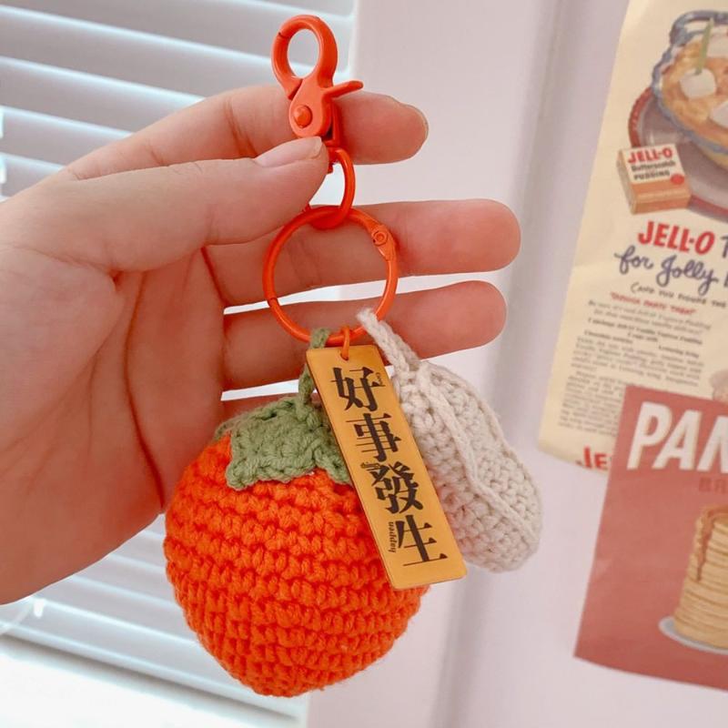 

Keychains 1pc Good Luck Knitted Tomato Peanut Pendant Keyring For Women Men Bag Jewelry Car Key Ring Cute Bandbag Keyrings