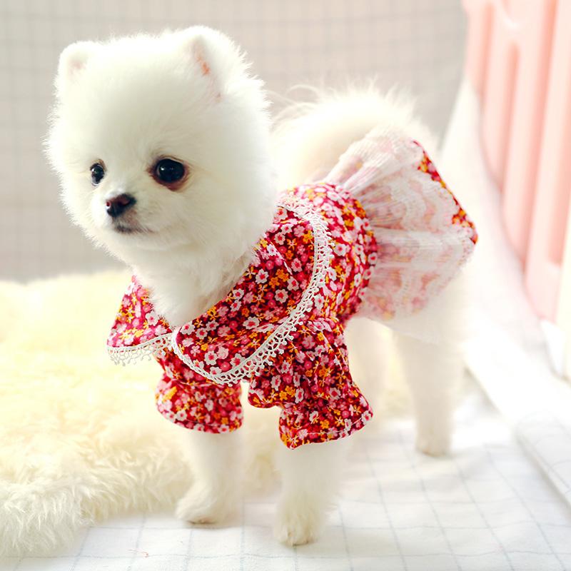 

Dog Apparel Cute Cat Floral Dress Summer Pet Clothes Small Dogs Pets Flowers Lace Spliced Dresses For Yorkies Chihuahua Puppy Skirt, Red