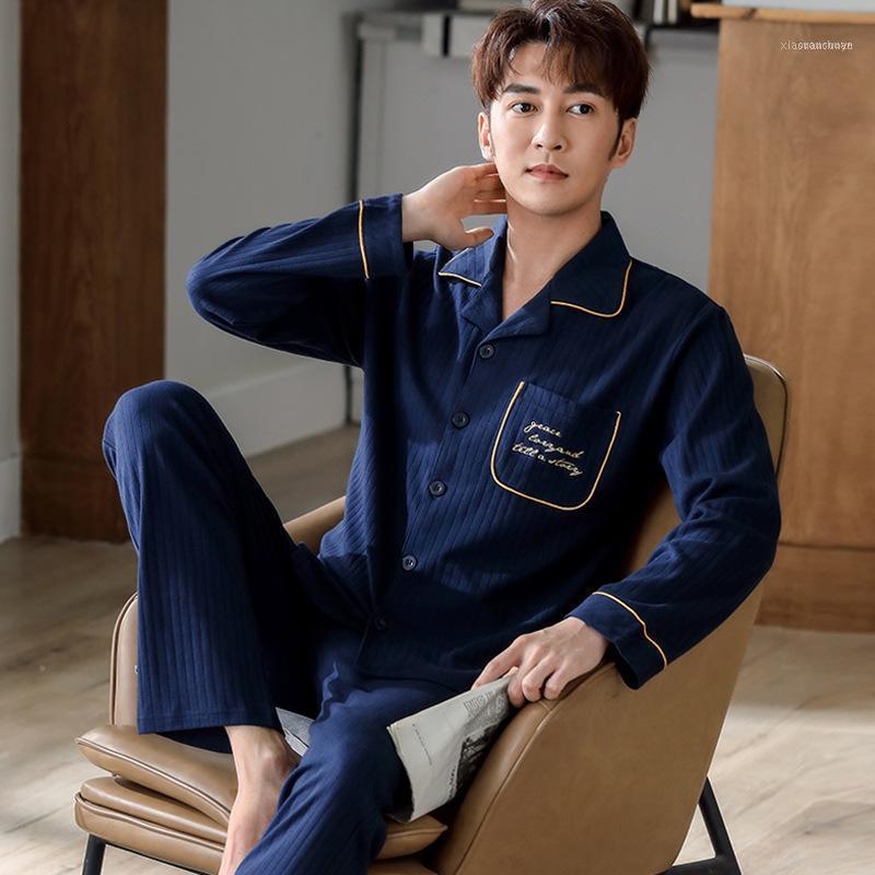 

Men's Sleepwear Spring Autumn Long-Sleeved Trousers Pajamas Polyester-Cotton Home Service Loose Plus Size Winter Two-Piece Suit P, Black;brown