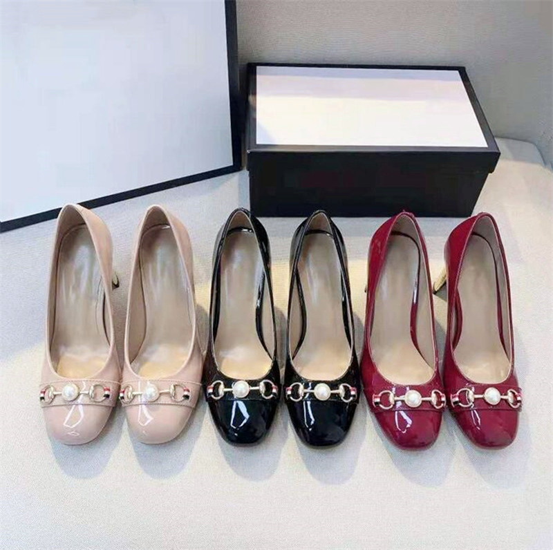

Fashion G Womens High Heels Formal Shoes Wedding Designer Luxury Ballet Dance Round Toe Thick Heel Flat Pearl Leather Party Boat Shoe Sneakers, Foam