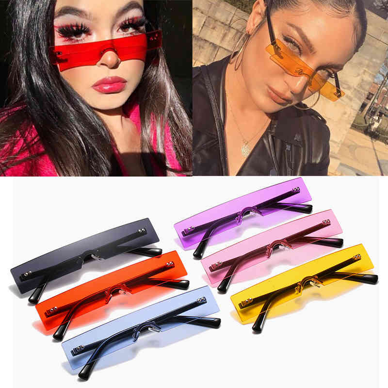 

Whole Rectangle Sunglasses Women 2020 Luxury Brand Designer Red Pink Clear Small One Piece Sun Glasses Punk Shade UV400 Bulk
