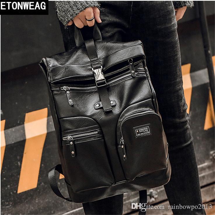 

Wholesale brand men handbag high quality leather mens backpack multi-functional compartment computer bag outdoor travel leisure leathers backpacks, Black