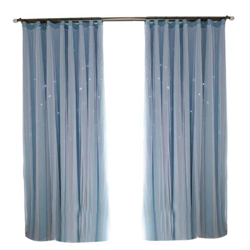 

Curtain & Drapes 1*2.7m Hollow Star Blackout Curtains For Living Room Bedroom Window Blinds Stitched With White Voile (Sky-blue)