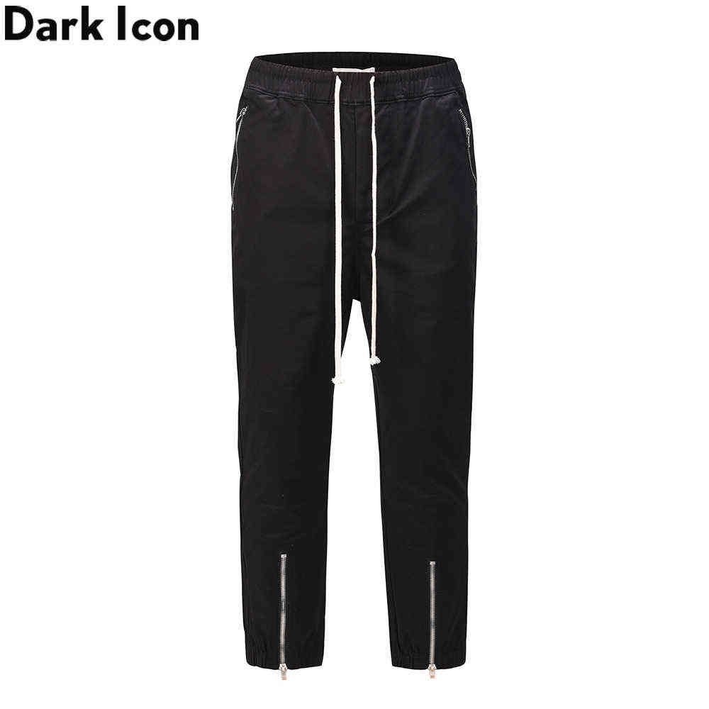 

Elastic Waist Ankle Front Zipper Men's Pants High Street Male Trousers 210603, Black
