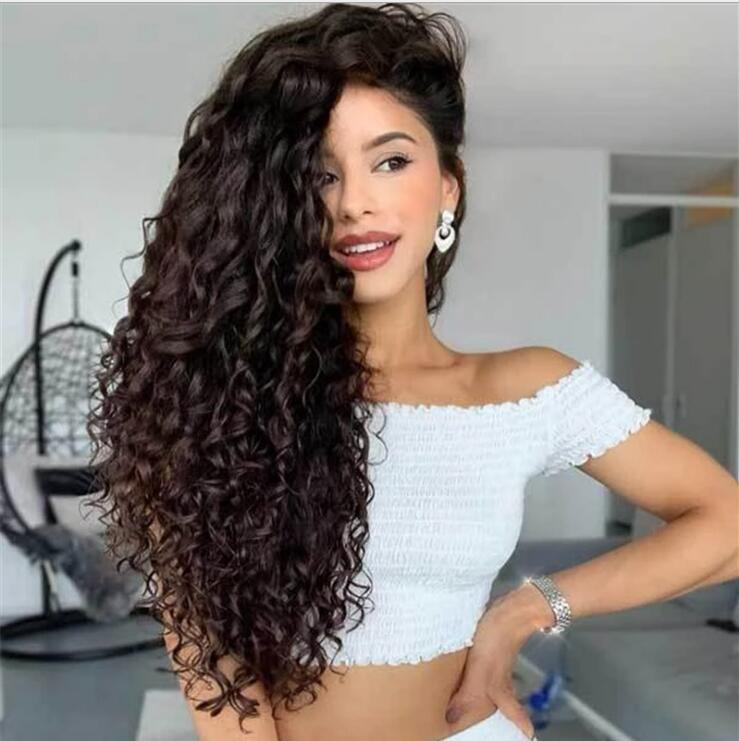 

beautiful Africa Europe America Women deep Wave Synthetic wig dark brown long 65CM