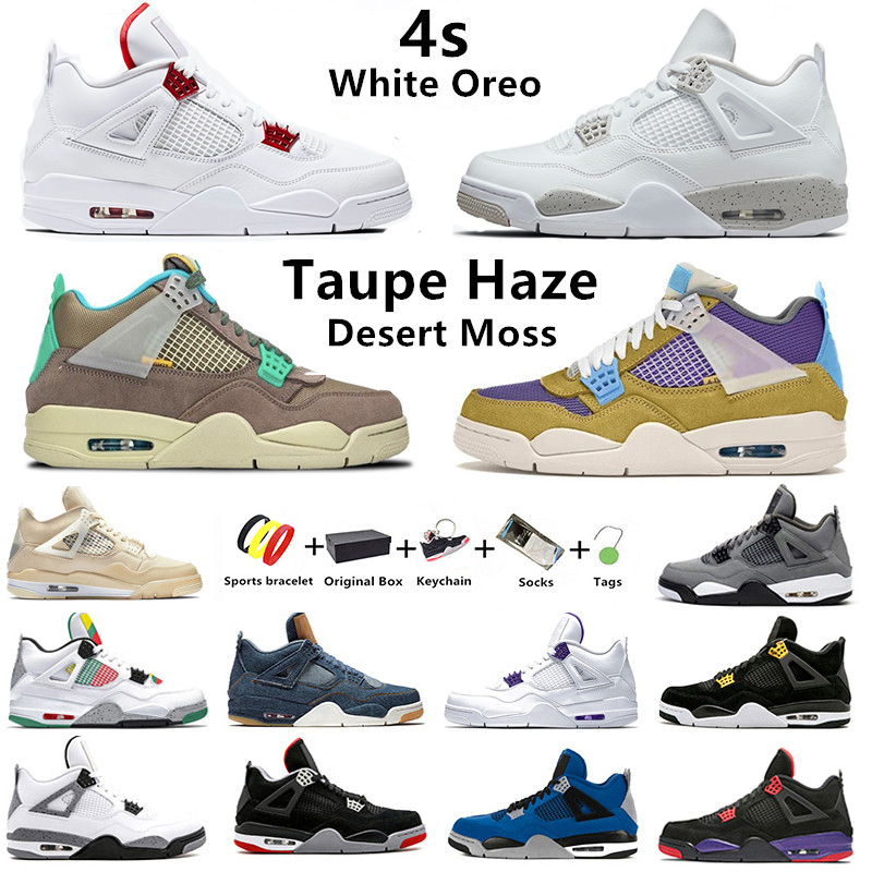 

Desert Moss Jumpman 4s mens basketball shoes 4 White Oreo Taupe Haze Red Metallic Black Cat men women outdoor trainer sports sneakers with box, Color#31