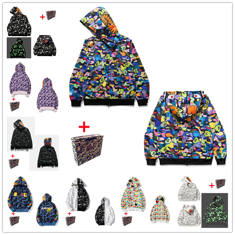 

Men's Hoodies sweater high quality shark graffiti print ladies couple hip hop stitching starry sky luminous dot hooded camouflage WY12110101, Black