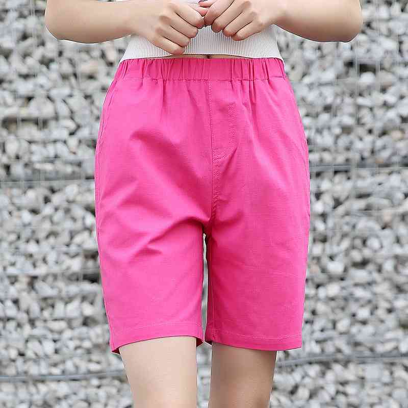 

Summer Fashion Loose Cotton Linen Elastic Waist Women Bermuda Half Long Basic Shorts Plus Size Candy Colors Short Pants 210603, Black