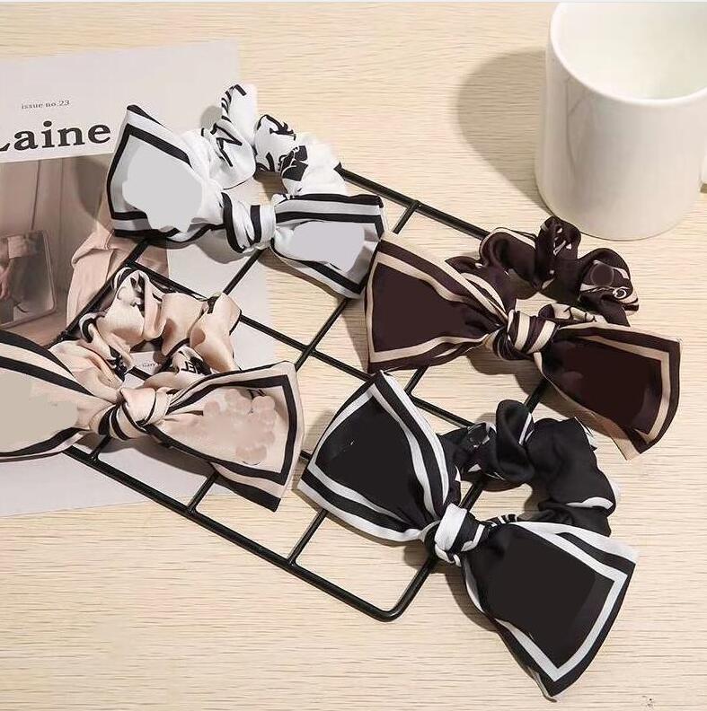 

Designer Scrunchies Hairbands Rubber Bands Double Letter Print bowknot Large intestine Ties Ropes Ponytail Holder Hair Jewelry Accessories, Pink