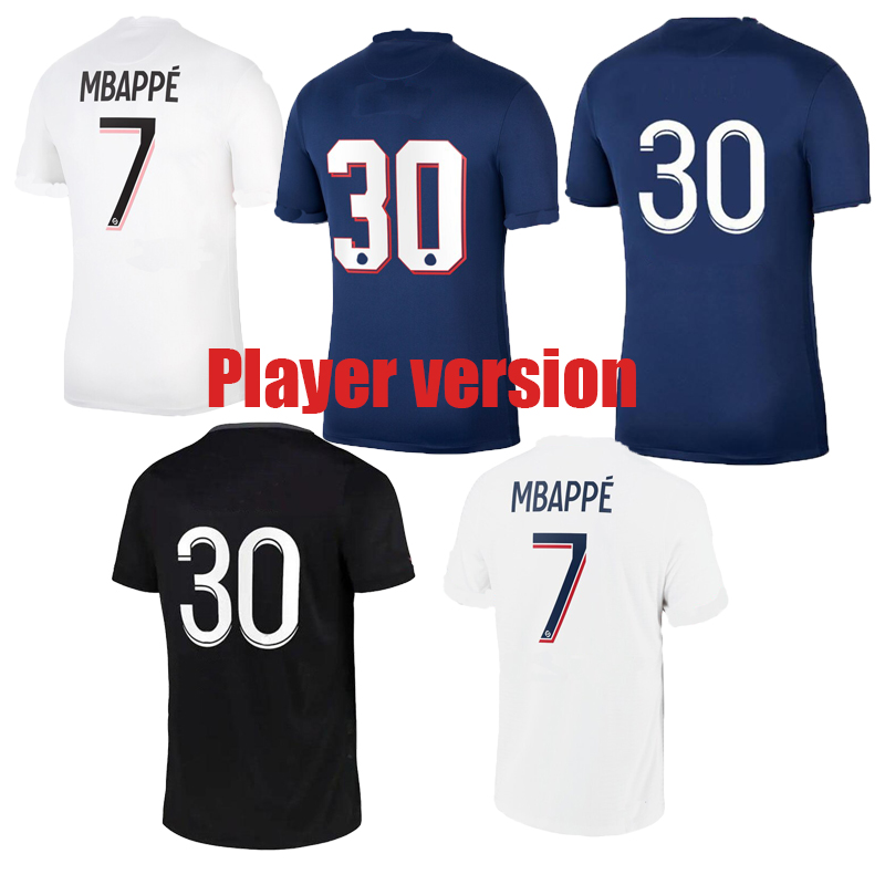 

#7 MBAPPE Player Version 2021 2022 Soccer Jersey #4 SRERGIO RAMOS #2 HAKIMI #5 MARQUINHOS Soccer Shirt Home Blue #6 VERRATTI #18 KEAN Away White Men Adult Football Uniforms, 21/22 home