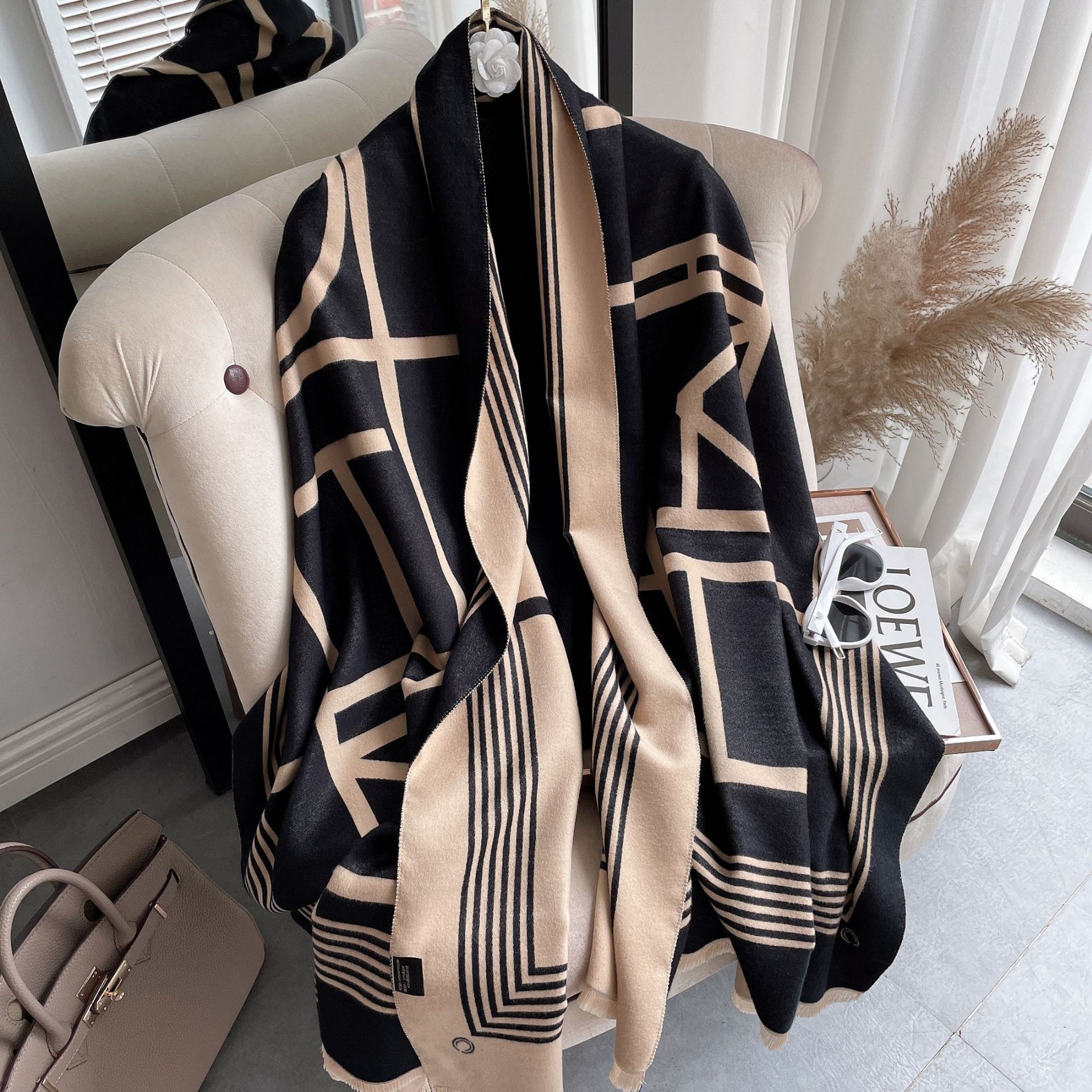 

New Artificial Cashmere Scarf Silk Printing Decoration Winter Thick Style Shawl Windproof Sun-Proof Double-Sided Long for Women No. 5