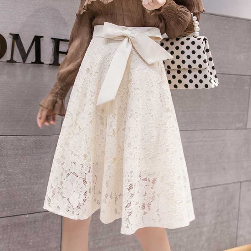 

Hollow Out Korea High Waist Women Mesh Skirt Lace Stiching Midi Party Tutu  Chic Long A Line Tulle Femme 210601, Black