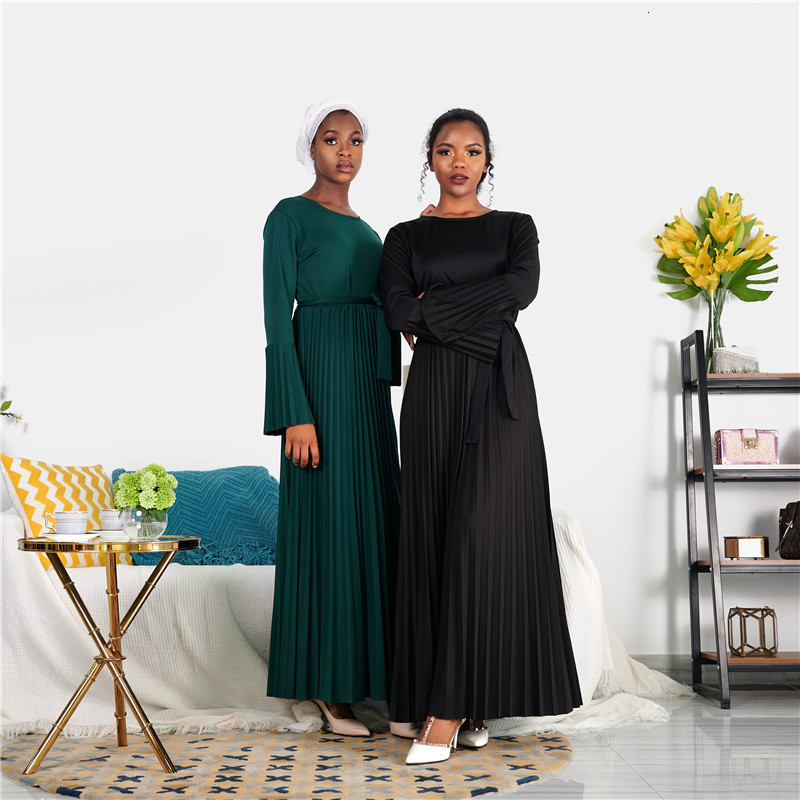 

Casual Dresses Muslim Fashion Pleated Hijab Dress Abayas for Women Turkish Moroccan Kaftan Caftan Abaya Dubai Islamic Clothing Ves, Green dress