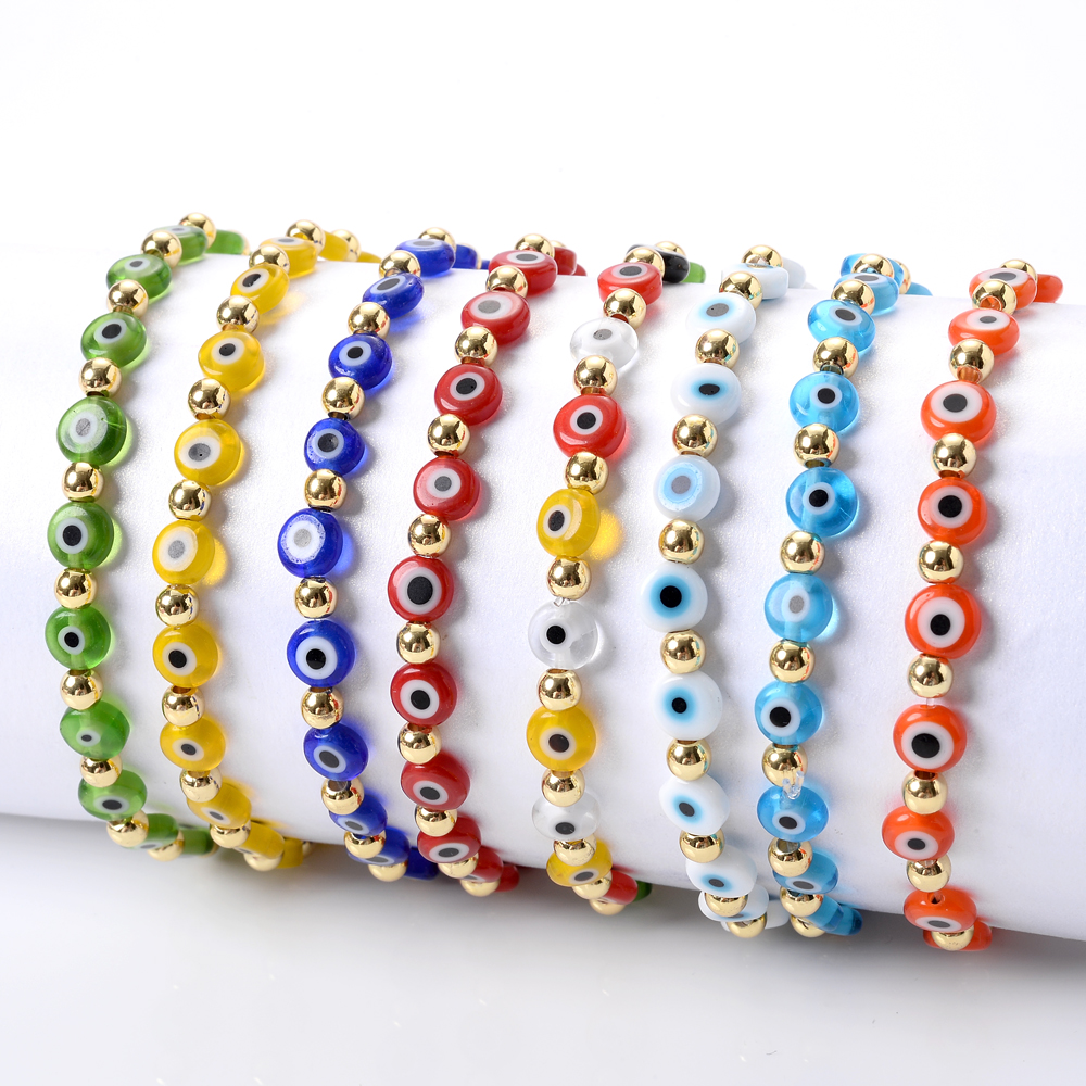 

20pcs/lot Fashion Blue Turkish Evil Eye Charm Strands Bracelets Acrylic Resin Beads Bracelet For Women Girls Elastic Handmade Jewelry