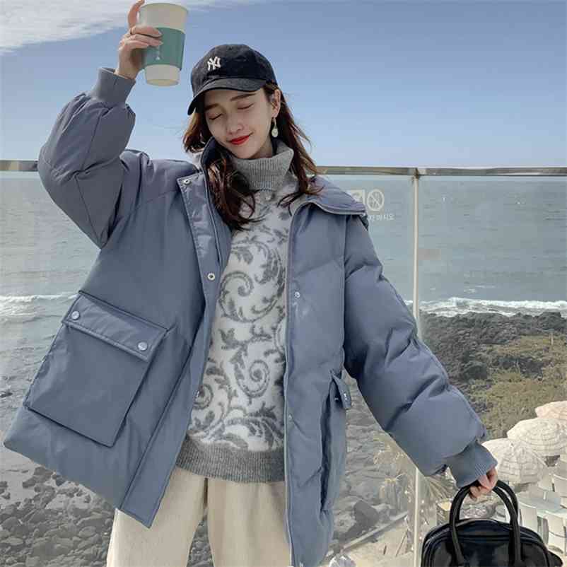 

Streetwear 5 Colors Hooded Short Cotton Loose Jacket Casual Plus Size Zipper Coat Soft Fabric Warm Thicken Outwear 210519, Blue