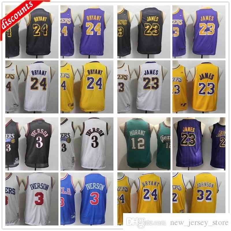 

Youth Kids Mens Retro Basketball 3 Allen Boys Iverson Jerseys Cheap Adult 12 Ja Children Morant Top Quality Basketball Jersey, Black;red