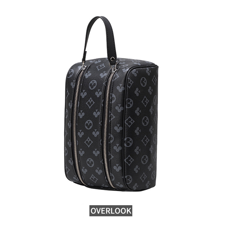 

Waterproof Toiletry Bags PU Leather Travel Cosmetic Bagpack Organizer Women Men Makeup Bag Portable Make Up Case Beauty Handbags, Black