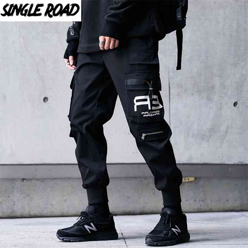 

Single Road Mens Cargo Pants Men Fashion Techwear Joggers Male Hip Hop Japanese Streetwear Trousers Jogging Pants For Men 210709, Black thin pants