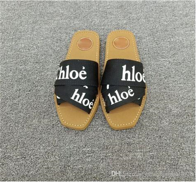 

001 2021 Newest Branded Women Woody Mules Fflat Slipper Deisgner Lady Lettering Fabric Outdoor Leather Sole Slide Sandal SDFF, Black