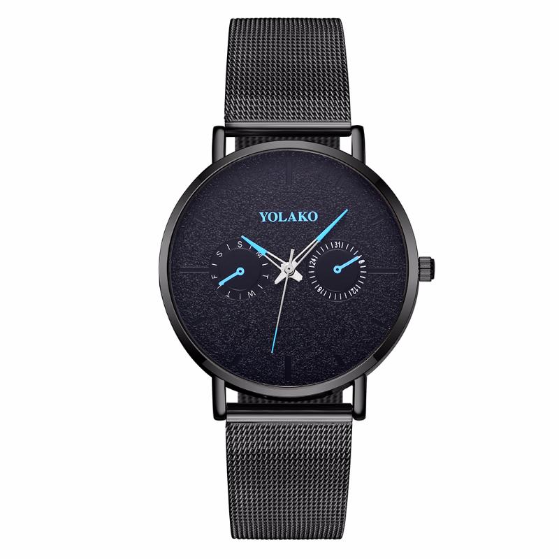 

Wristwatches Men Black Stainless Steel Mesh Belt Business Watches Luxury Sport Watch Quartz YOLAKO Clock Relogio Masculino, Silver