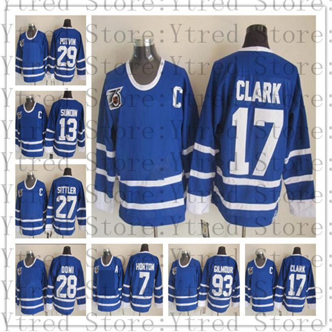 

1991 Vintage 75th #17 Wendel Clark CCM Hockey Jersey Mats Sundin 29 Felix Potvin 7 Tim Horton Tie Domi Darryl Sittler Doug Gilmour Retro Jersey, As