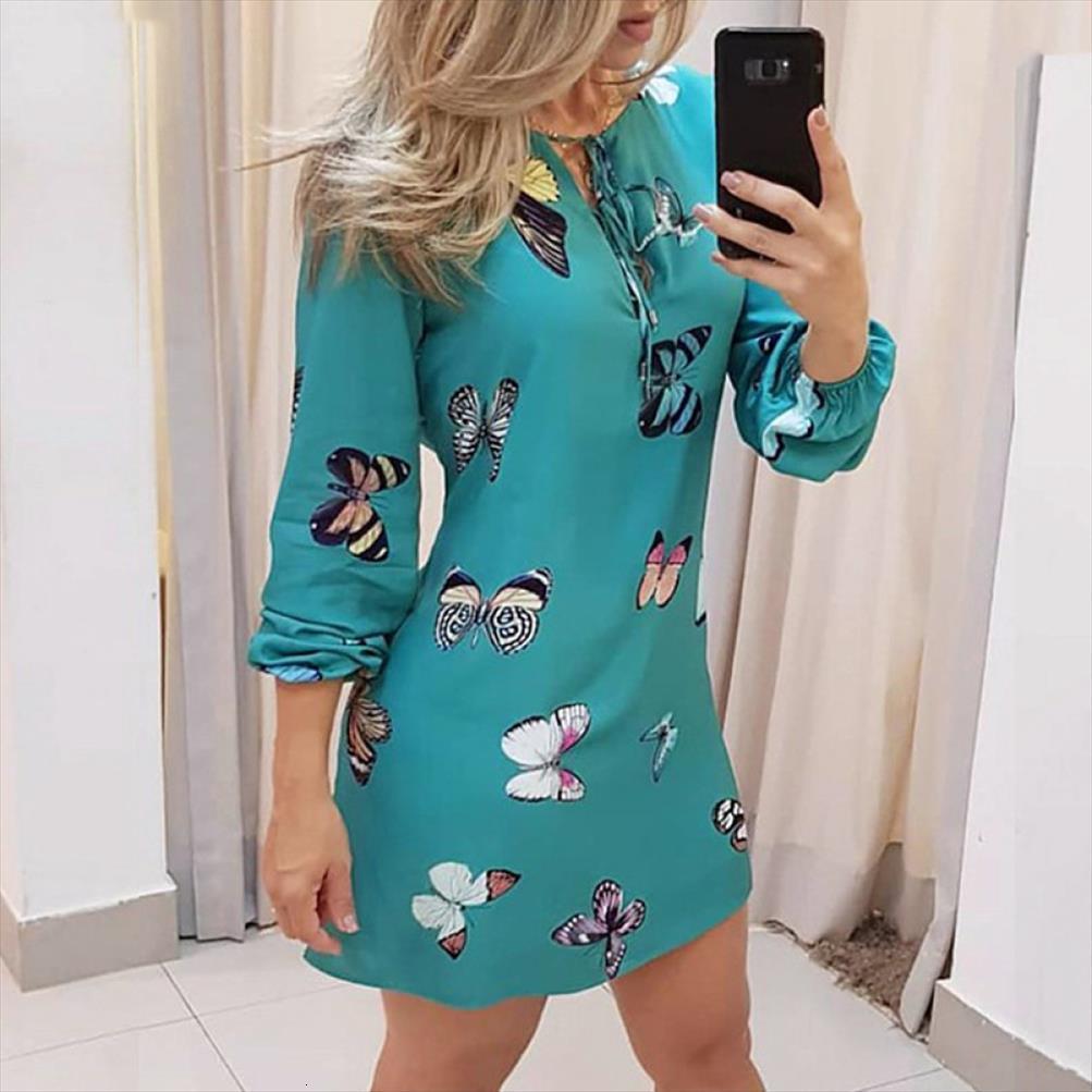 

summer butterfly print womens dresses plus size fashion casual lantern sleeve v neck thin mini vestidos, Black;gray