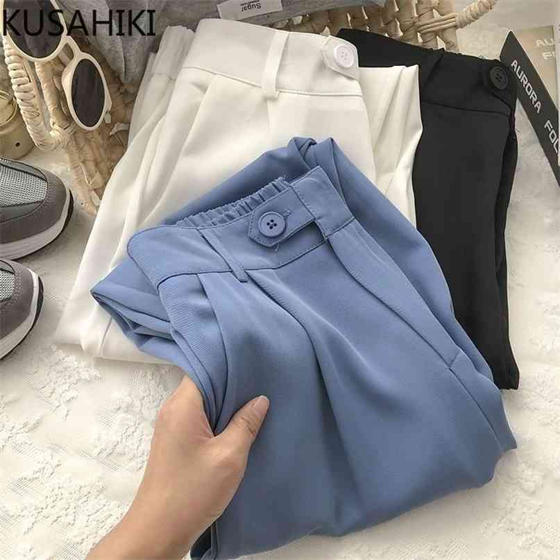 

Women Suit Pants Summer High Waisted Ankle-length Trousers Causal Solid Harem Pantalones De Mujer 6H955 210603, Blue