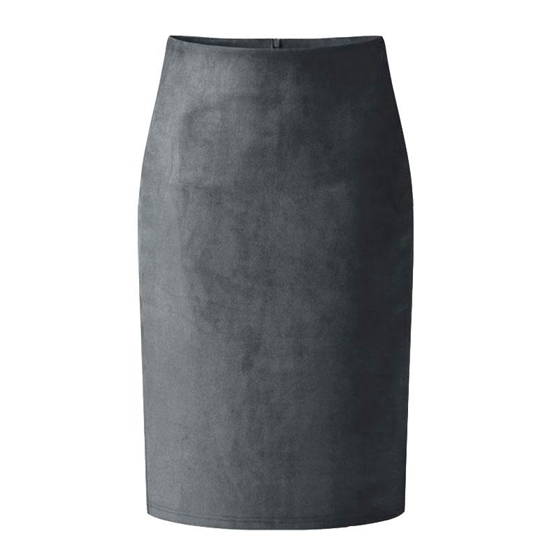 

Skirts Women Suede Solid Color Pencil Skirt Female Autumn Winter High Waist Bodycon Vintage Split Thick Stretchy, Black