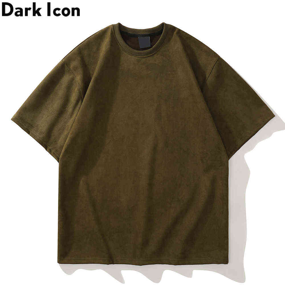 

Press Letters Simple Style Suede T-shirt Short Sleeve Street Fashion Men's Tshirts Black Green 210603