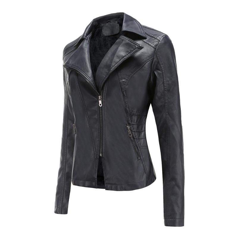 

Women's Leather & Faux Plush Clothes Inclined Zipper Short Jacket Leisure Small Coat 8025 Biker Women High Street Plus Size Clothing, Khaki