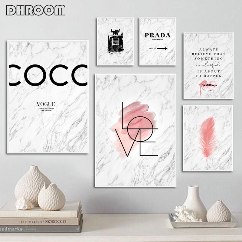 

Paintings Fashion Marble Poster Perfume Bottle Canvas Print Eyelashes Lips Wall Art Girl Bedroom Decor Vogue Picture Home Painting