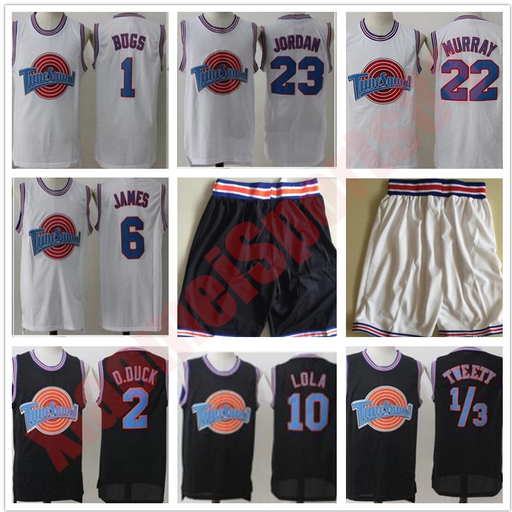 

Men Space Jam Jersey Movie Tune Squad Looney Daffy Duck Bill Murray Lola Bugs Bunny TAZ Tweety Michael James Curry Basketball Shorts Black White, As shown in illustration