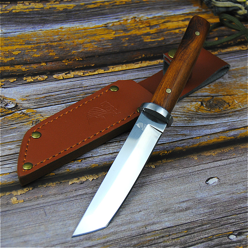 

PEGASI Japanese 9CR18MOV outdoor sef-defence fishing knife junge hunting knife outdoor sharp tactica knife + eather cover