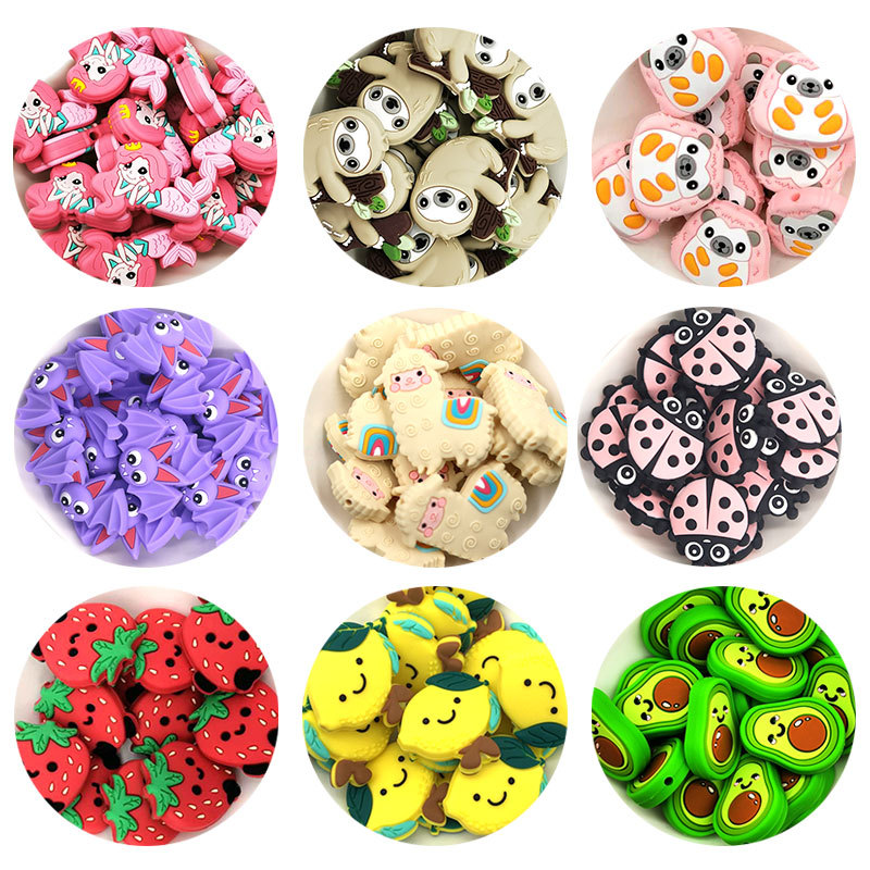 

Cross-mirror direct food-grade silicone koala teether bulk flamingo newborn molar beads baby pacifier chain DIY accessories