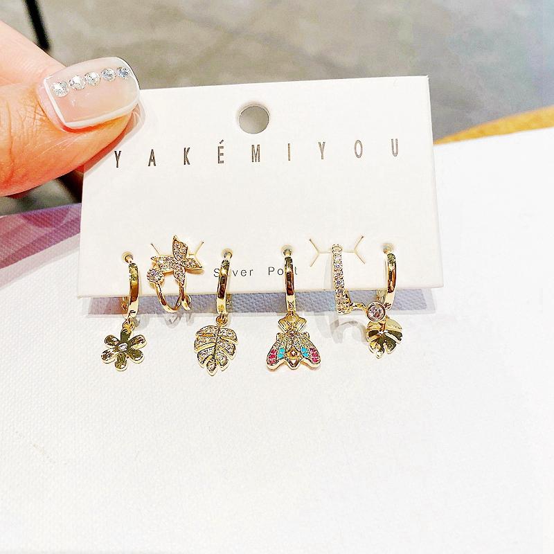 

Dangle & Chandelier 2021 Trend Mixed Leaf Bee Butterfly Earrings For Women Gold Color Cubic Zirconia Hanging Jewelry, Silver