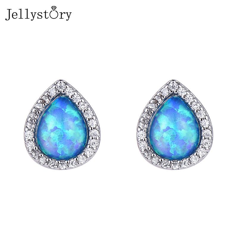 

Stud Jellystory Luxury Opal Earrings For Women Real 925 Sterling Silver Blue White 12mm Water Drop Wedding Anniversary Jewelry
