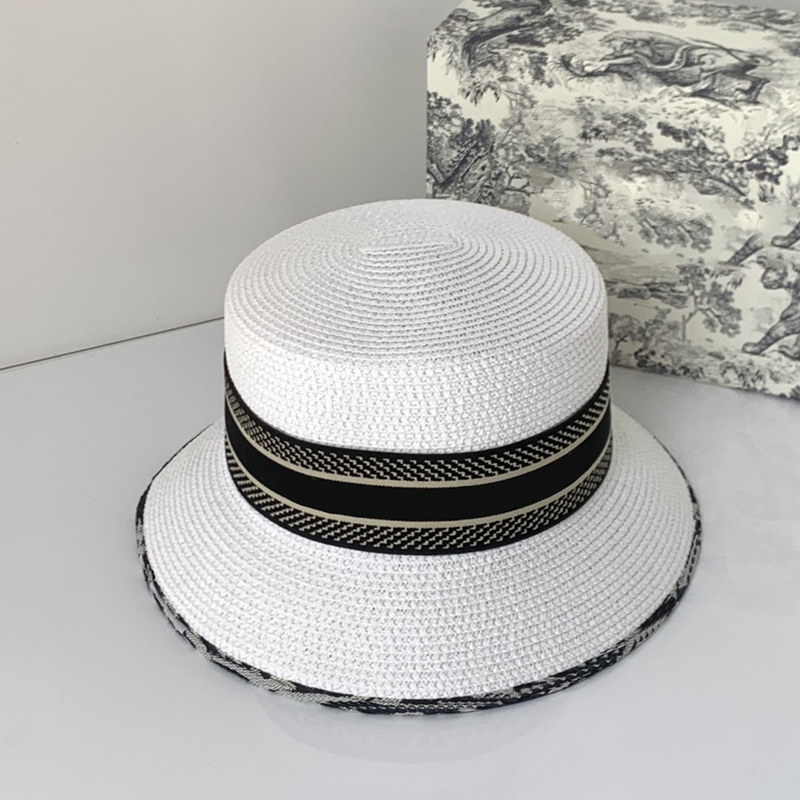 

Summer Straw Bucket Hats For Women Designer Wide Brim Hat Womens Casquette Beach Strawhat Fitted Fedora Bonnet Ladies Beanies Buck, Black