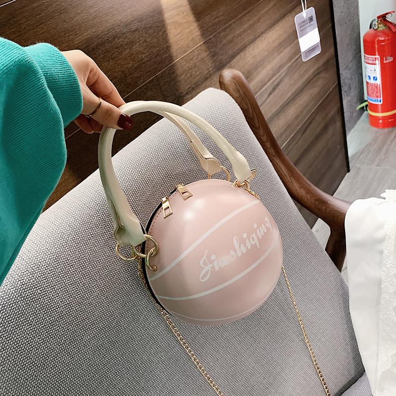 

1Pcs Ball Purses For Teenagers Women Shoulder Bags Crossbody Chain Hand Personality Female Leather Pink Basketball Bag, Black