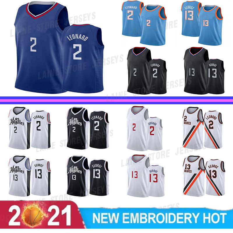 

2 Kawhi 2021 Leonard Mens Paul 13 George Basketball Jersey Los Blue Black White Angeles Embroidery Logos Jerseys, White mens