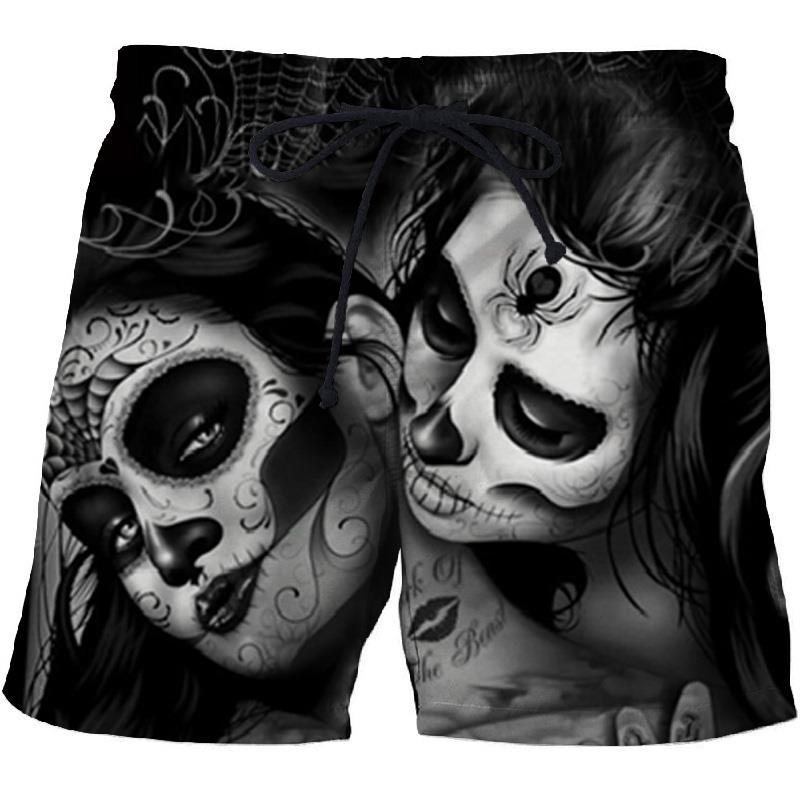 

Men' Shorts Pants 3D Horror Skull Print Five-point Casual Sports Surfing Outdoor Travel Loose 2021 Summer Beach, 42588