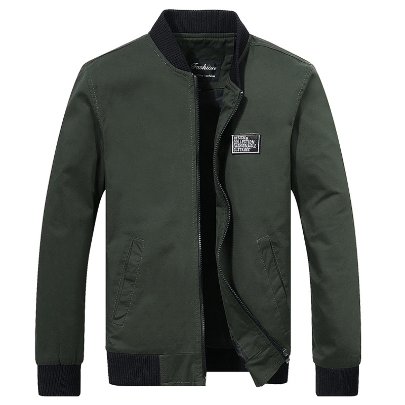 

New men's jacket slim fashion casual cotton washed baseball collar men's coat, Khaki