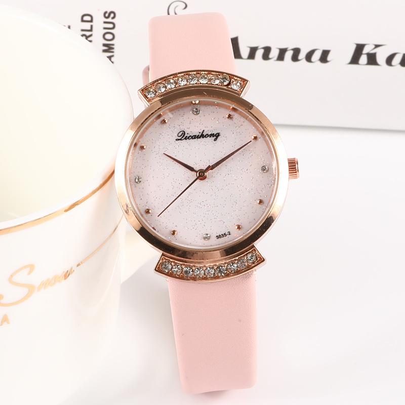 

Luxury Golden Fashion Casual Women Romantic Pink Starry Sky Wrist Watch Leather Ladies Clock Simple Dress Gfit Montre Femme Wristwatches, Red