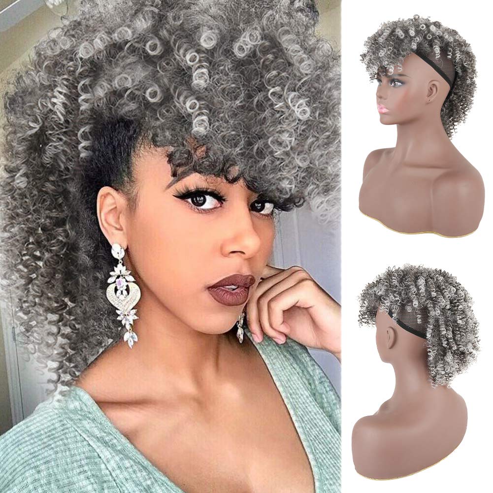 

New Silver grey crochet braids curly ponytail human hairpiece women ponytails extension gray pony tail hair piece 120g 140g african american hairstyle