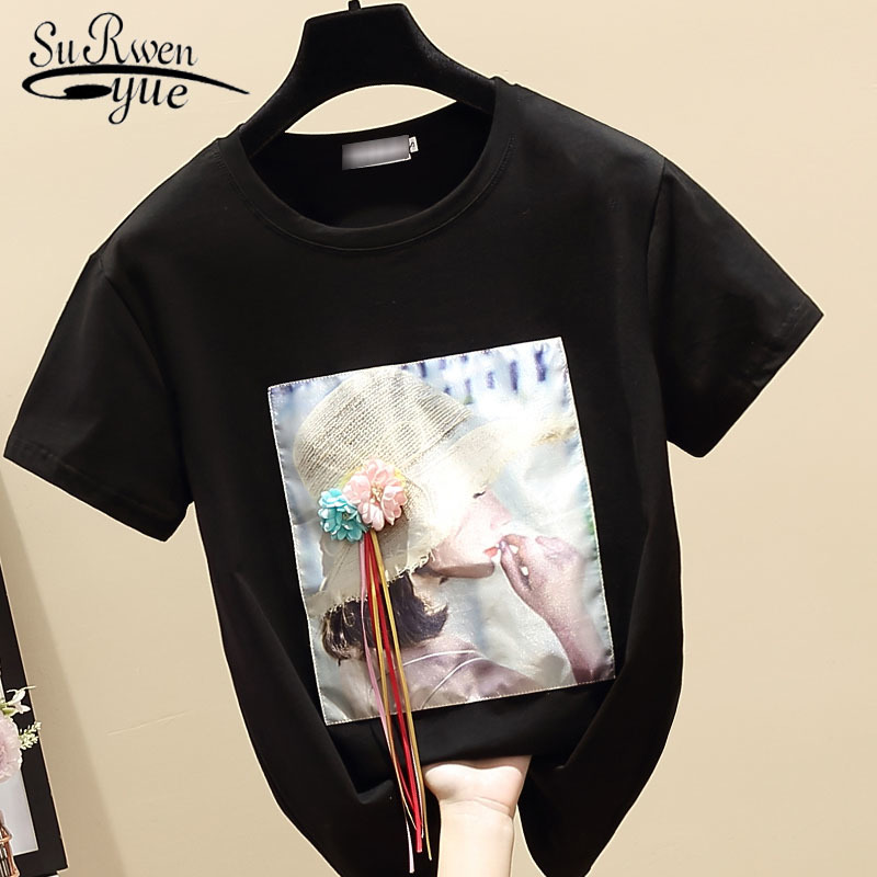 

Korean Fashion Clothing White Black Vintage T-shirt Casual Women' Summer Tops Ladies Tees 8641 50 210521