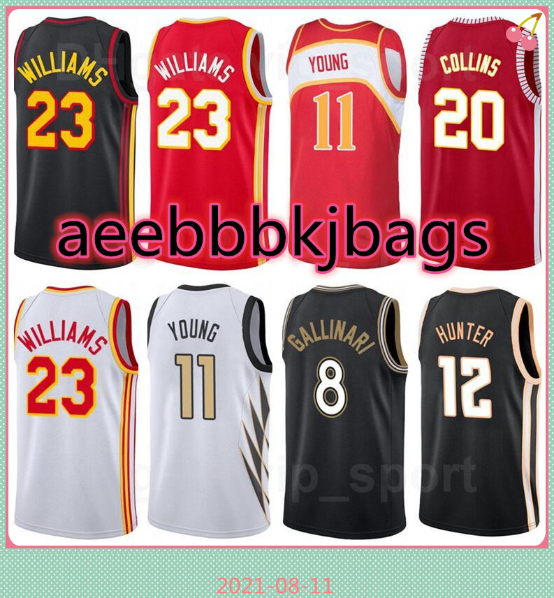 

Printed Lou Williams Basketball Jersey 23 Trae Young 11 DeAndre Hunter 12 John Collins 20 Danilo Gallinari 8 Color Size S to XXXL, Black;red